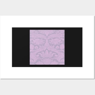 Pink on Lilac Medieval Damask Scrolls Posters and Art